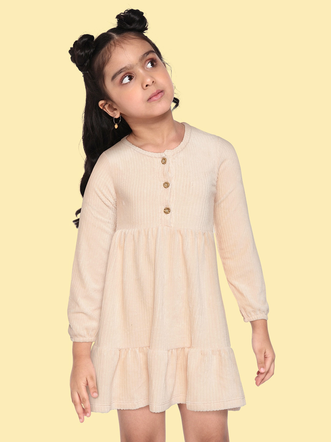 Girls Peach-Coloured Colourblocked Fit and Flare Dress