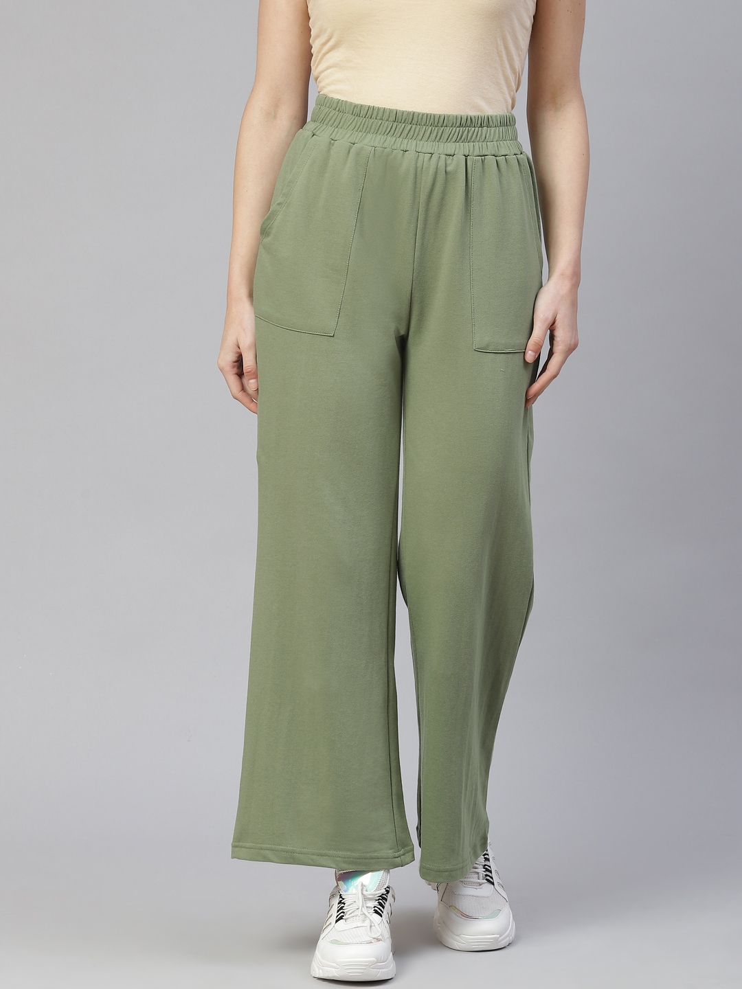 Buy Laabha Women Olive Green Solid Track Pants - Track Pants for Women ...