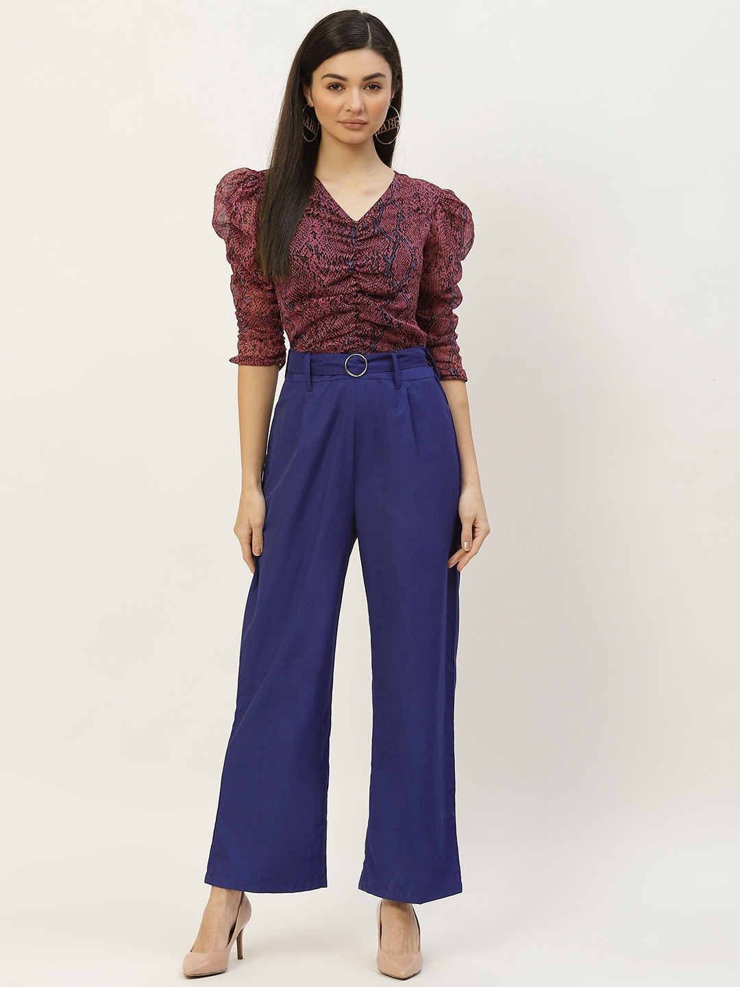 Buy Off Label Blue & Burgundy Printed Basic Jumpsuit - Jumpsuit for ...