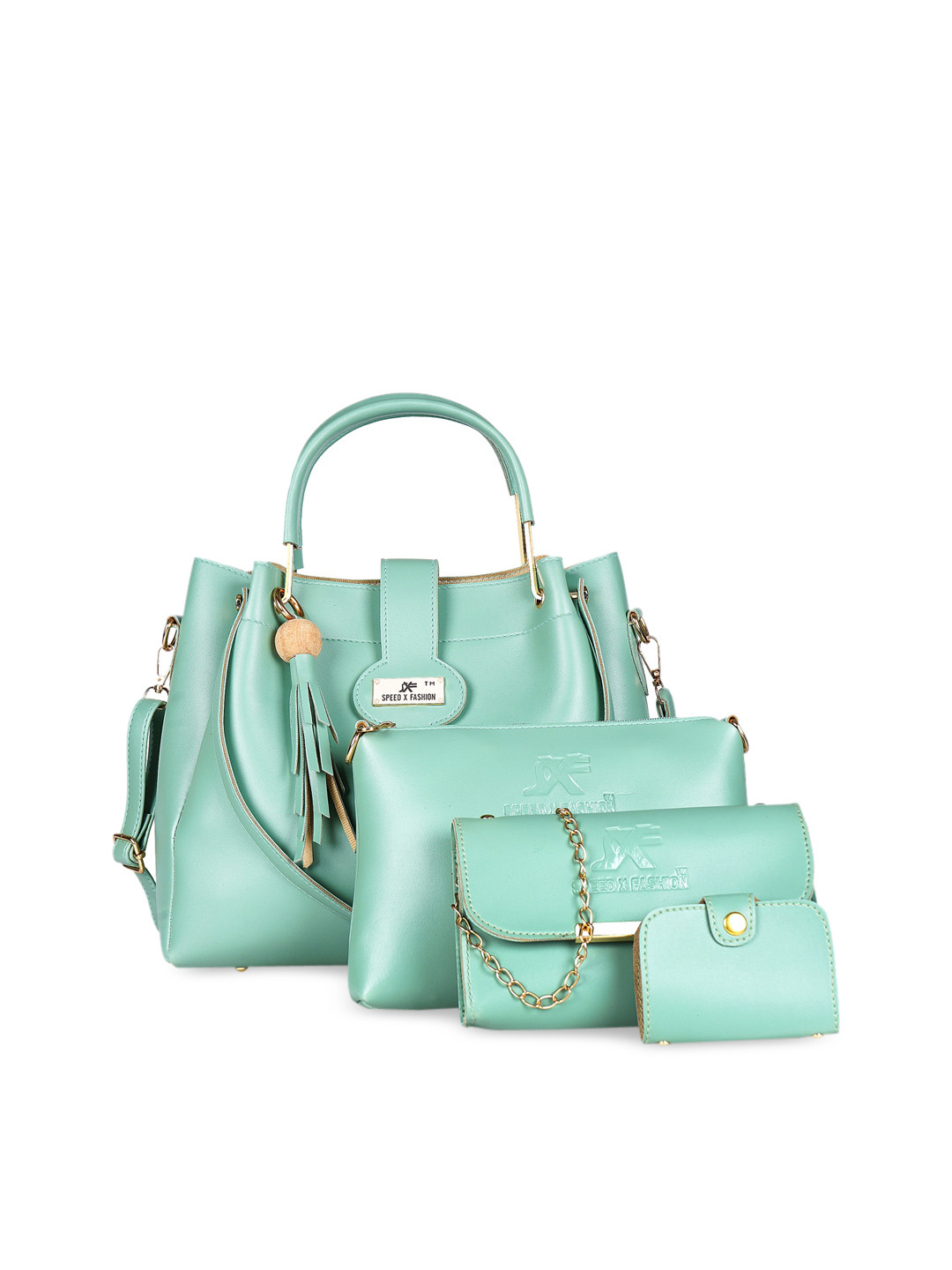 Buy SXF SPEED X FASHION Green PU Shopper Handheld Bag With Tasselled