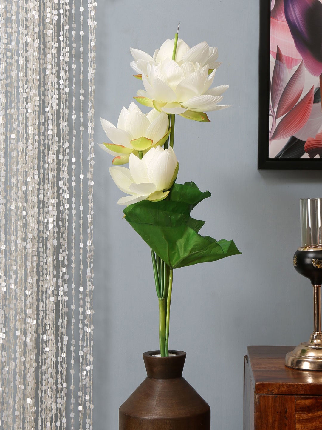 Buy Athome By Nilkamal White & Green Artificial Lotus Flower
