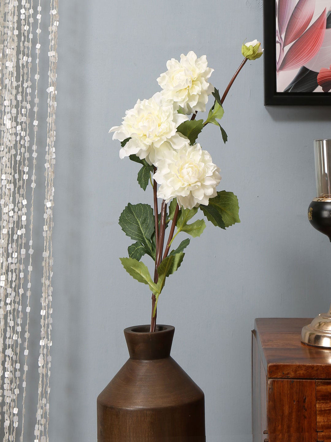 Buy Athome By Nilkamal White & Green Artificial Dahlia Stick Flower