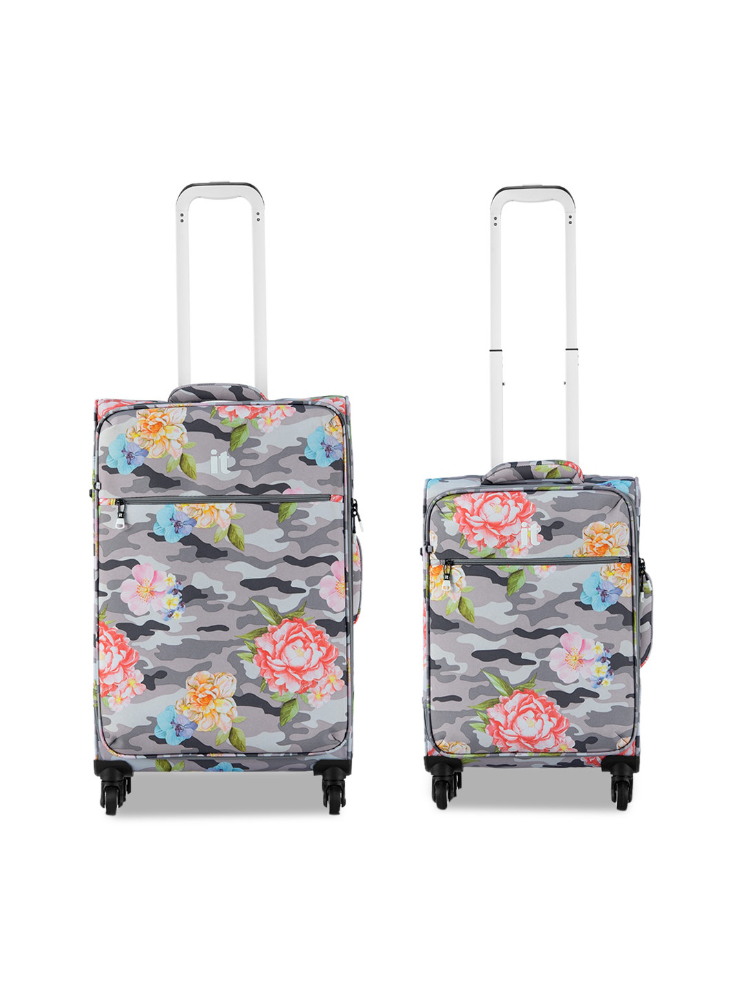 Buy IT Luggage Set Of 2 Grey & Blue Printed Soft Side Trolley Bags Trolley Bag for Unisex