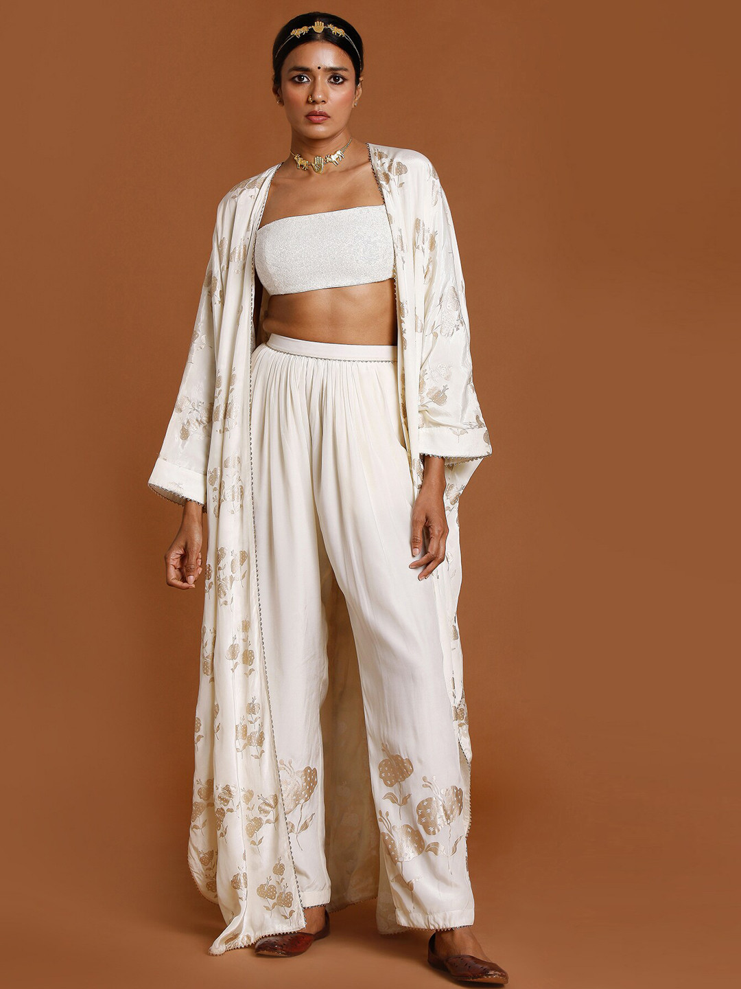 Buy Masaba Women White & Rose Gold Floral Foil Printed Co Ords Set - Co ...