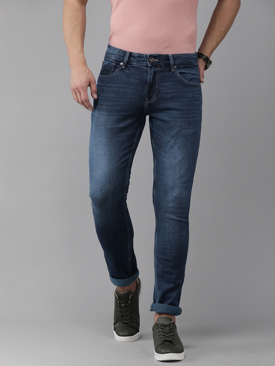 Buy SPYKAR Men Blue Slim Fit Low Rise Light Fade Stretchable Jeans ...