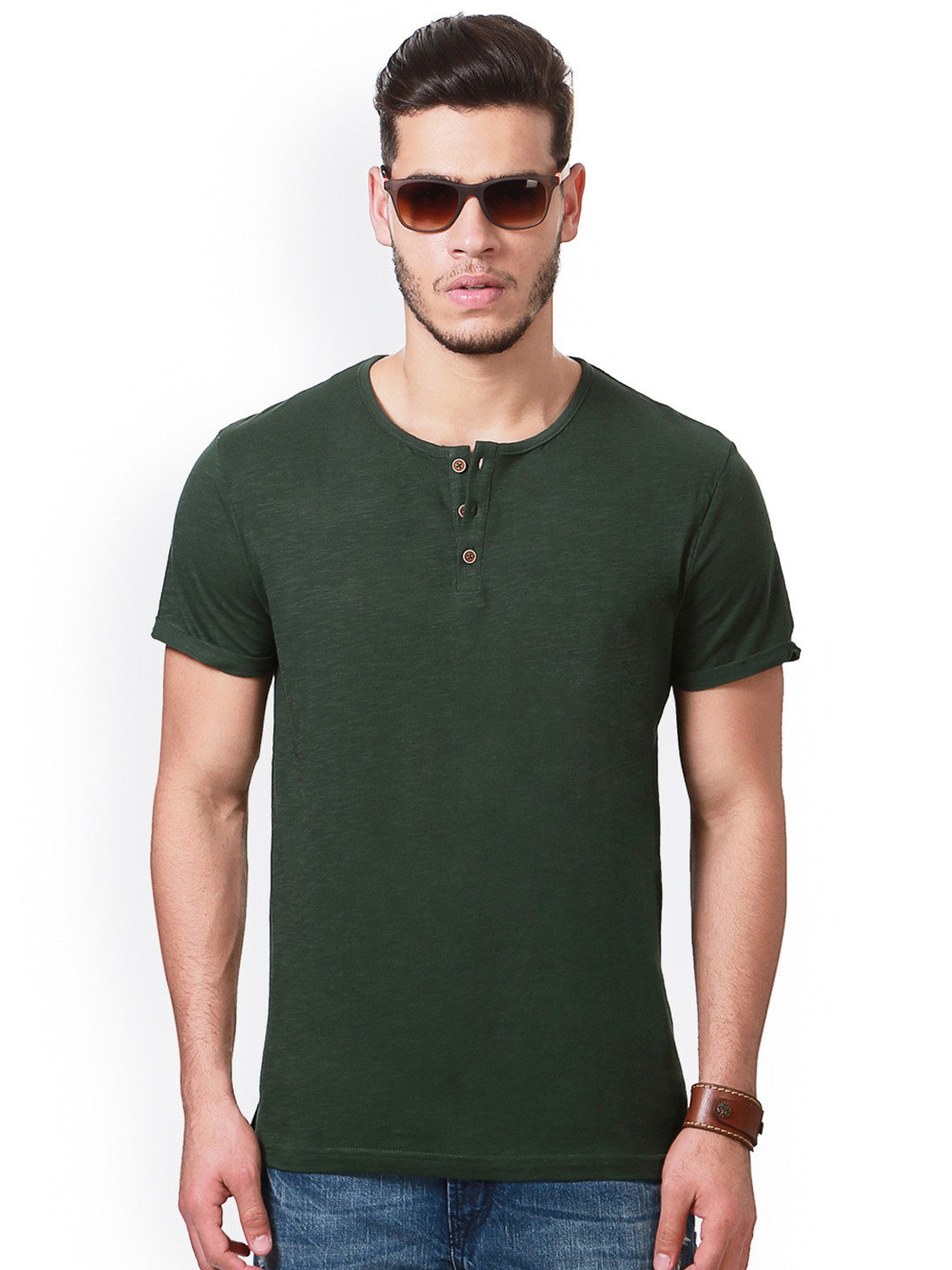 Buy People Men Green Solid Henley Neck T Shirt Tshirts for Men