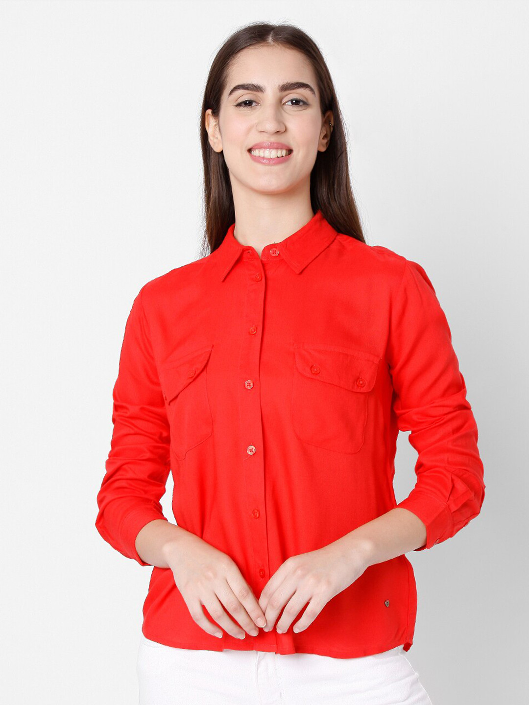 Buy SPYKAR Women Red Solid Regular Fit Casual Shirt Shirts for Women 16923634 Myntra