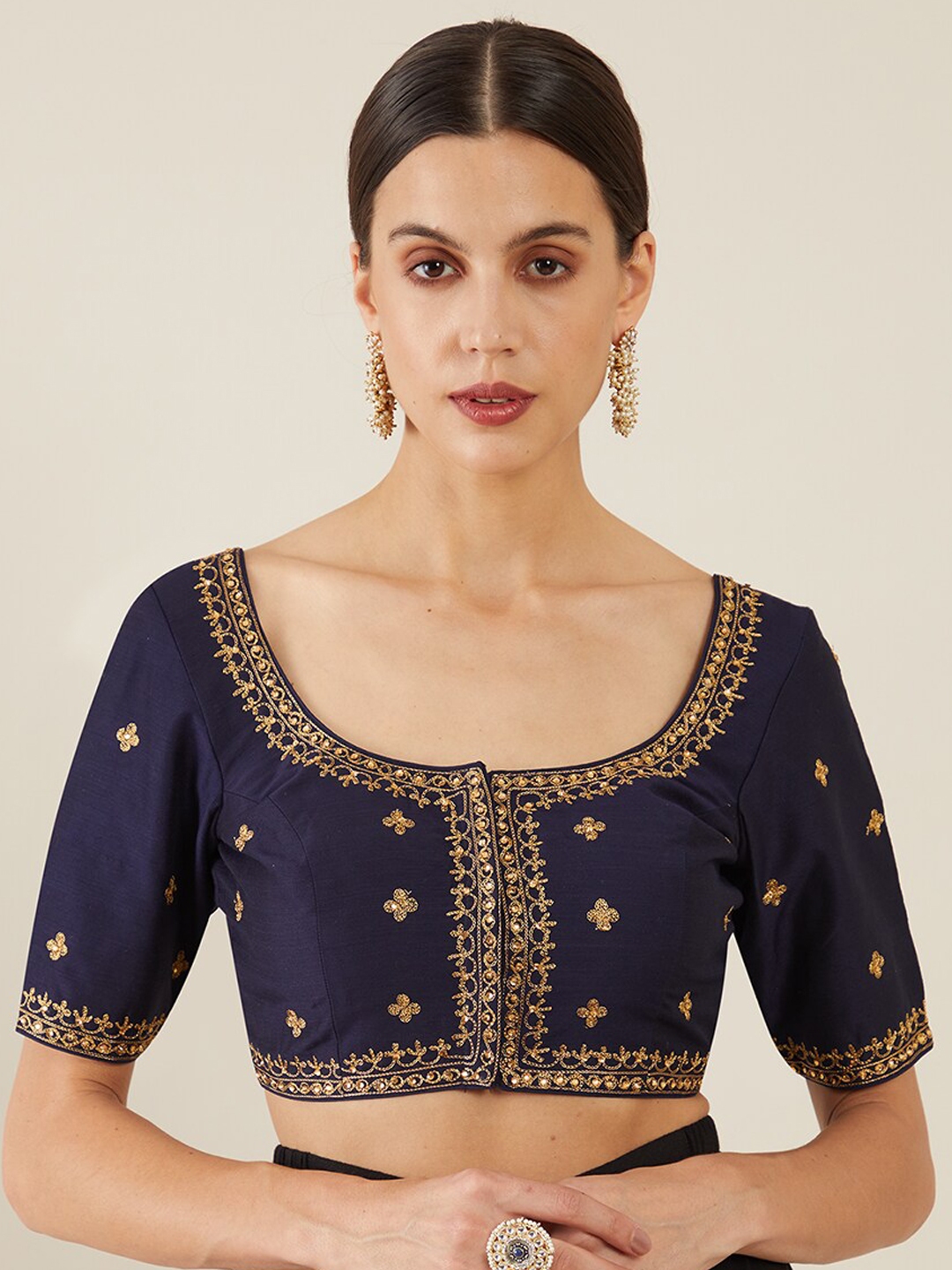 Buy Soch Women Navy Blue & Gold Coloured Prince Cut Embroidered Sleeve ...