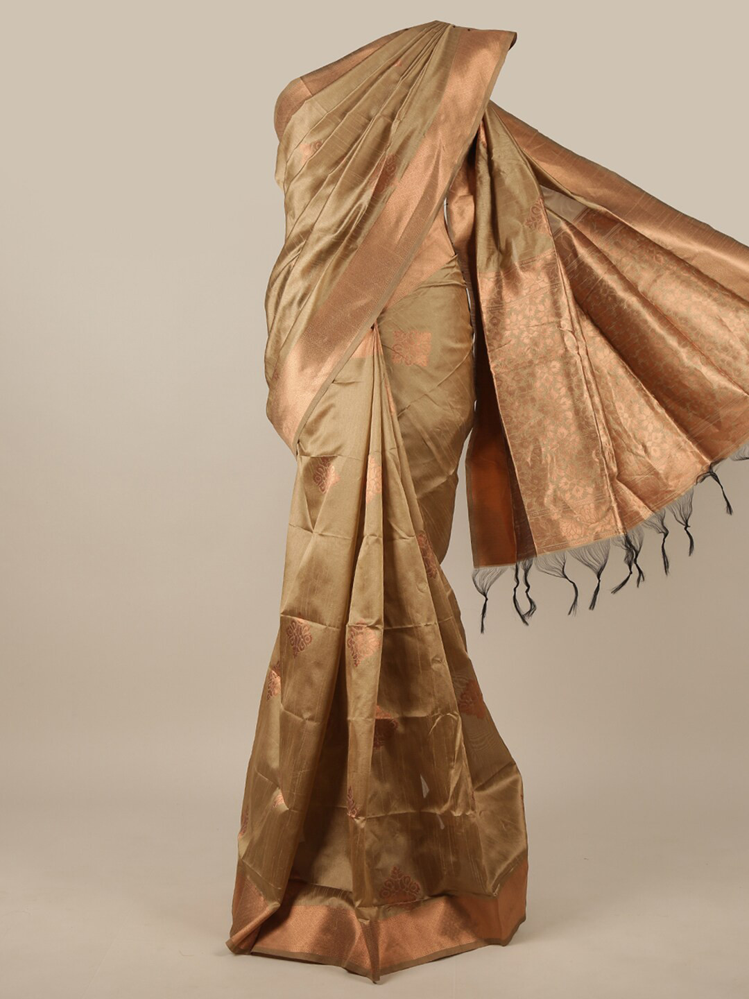 Buy Pothys Tan & Gold Toned Woven Design Jute Silk Saree Sarees for