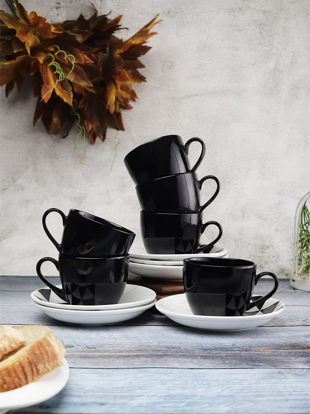 Buy CLAY CRAFT Black & White Set Of 12 Printed Ceramic Glossy Cups And