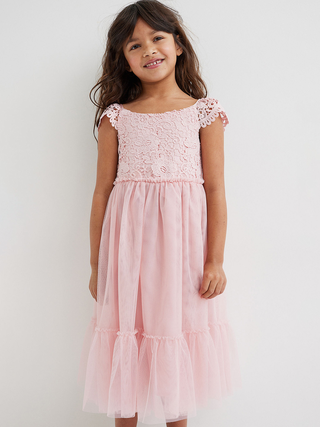 Buy H&M Girls Pink Self Design Lace And Tulle Dress Dresses for Girls