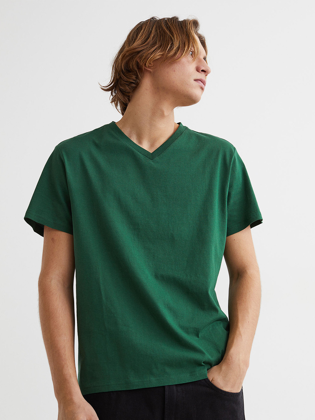 Buy H&M Men Green Regular Fit V Neck T Shirt Tshirts for Men 16929806