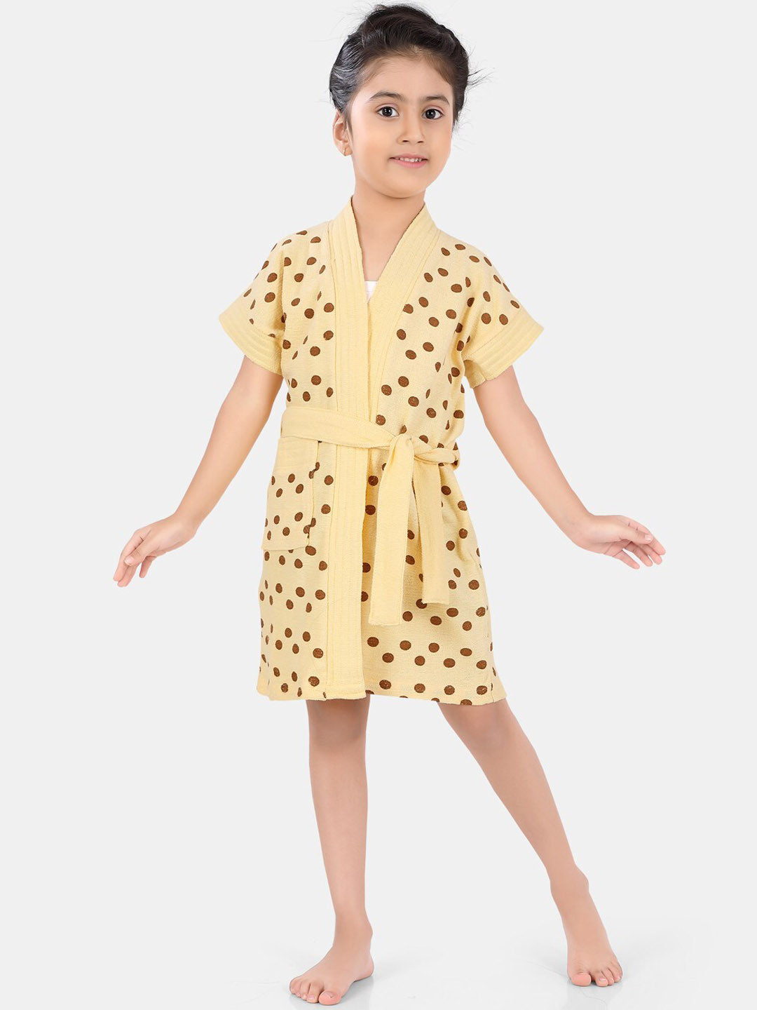 Buy POPLINS Kids Yellow & Brown Printed Bathrobe Bath Robe for Unisex