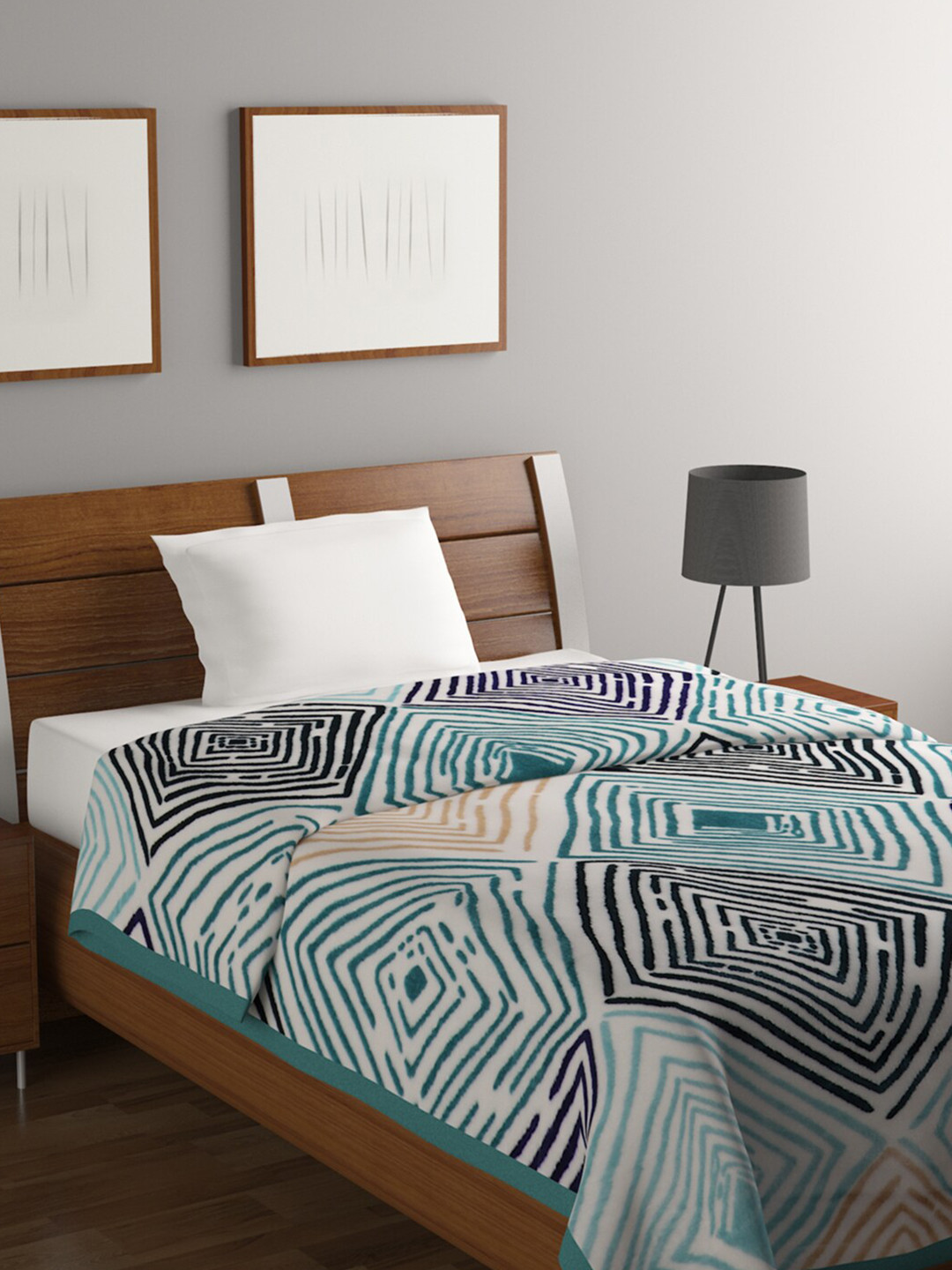 Buy Raymond Home Blue & White Geometric Mild Winter 450 GSM Single Bed