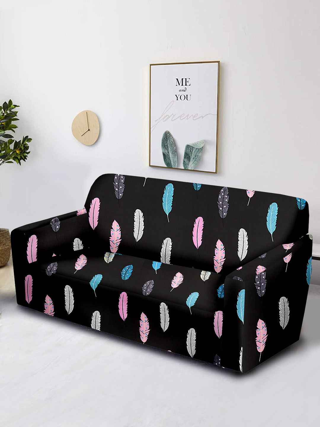 Buy Cortina Black Printed 1 Seater Stretchable Non Slip Sofa Slipcover