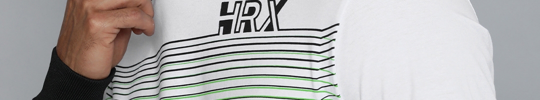 Buy HRX By Hrithik Roshan Men White Brand Logo Striped Pure Cotton T ...