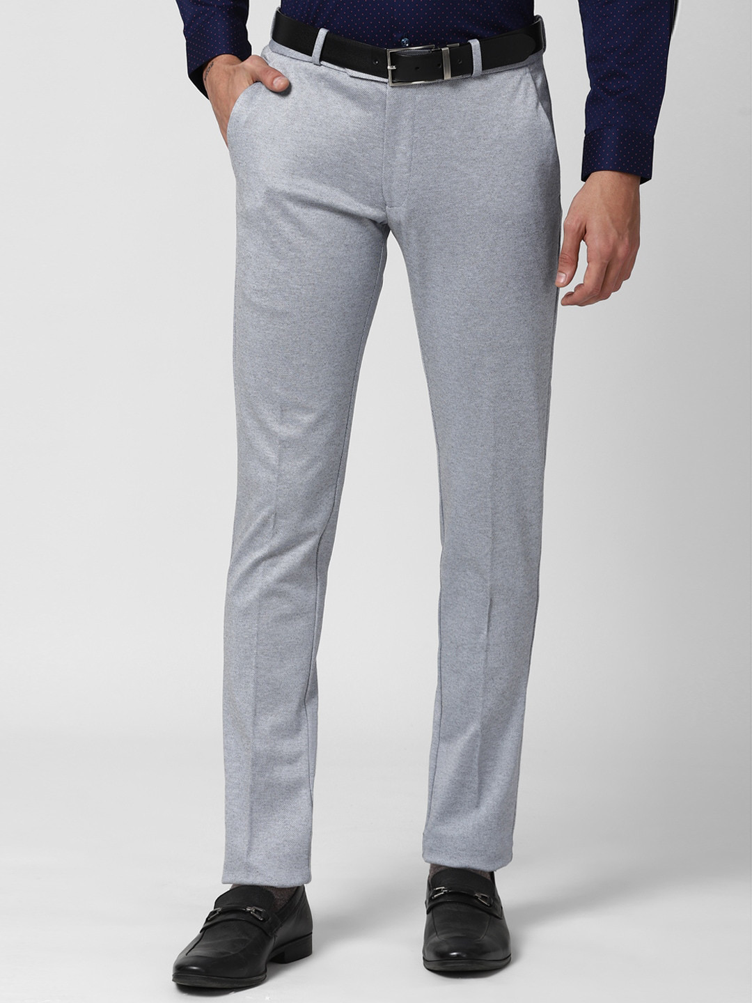 Buy Peter England Elite Men Grey Textured Slim Fit Formal Trousers ...