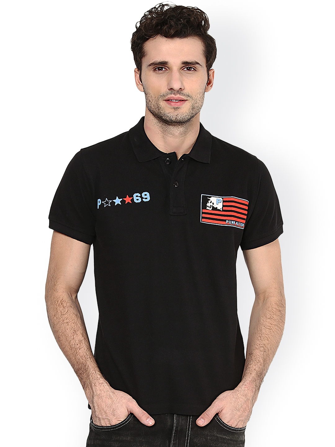 Buy PUNK Men Black Printed Polo Collar T Shirt - Tshirts for Men ...