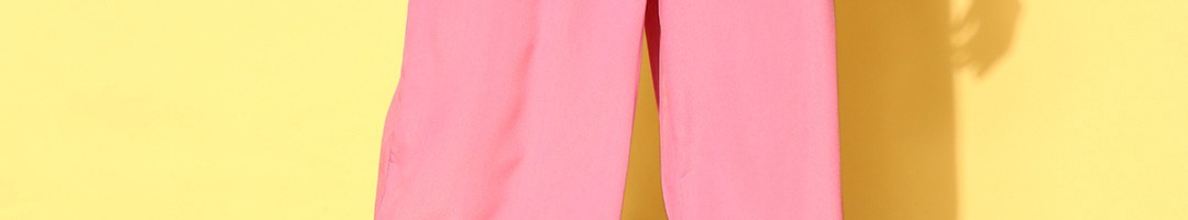 Buy Berrylush Women Pretty Pink Solid Kick Flare Trousers - Trousers ...