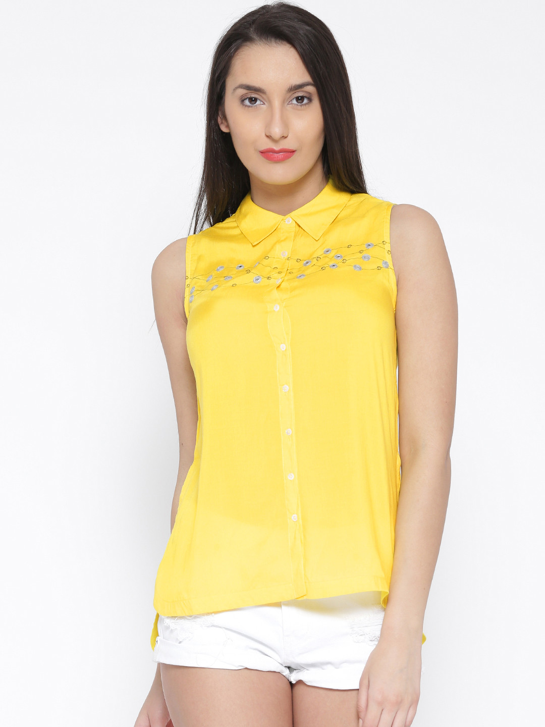 Buy 109F By Nishka Lulla Women Yellow Printed Detail Casual Shirt