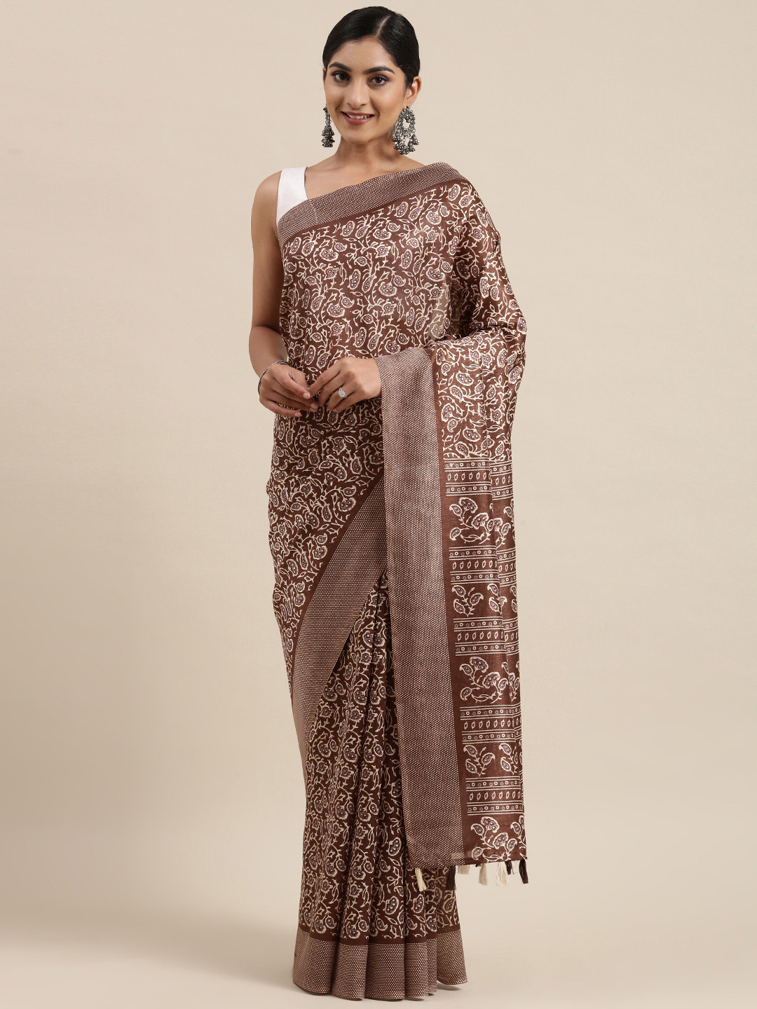Buy Pothys Brown Ethnic Motifs Jute Silk Saree Sarees for Women