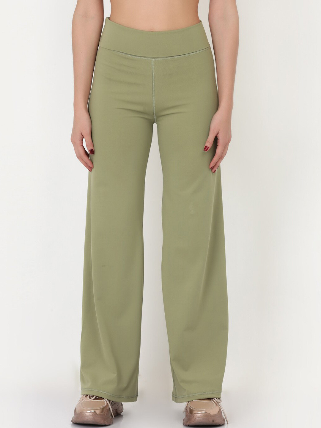 Buy EVERDION Women Green Flared High Rise Yoga Trousers Trousers for