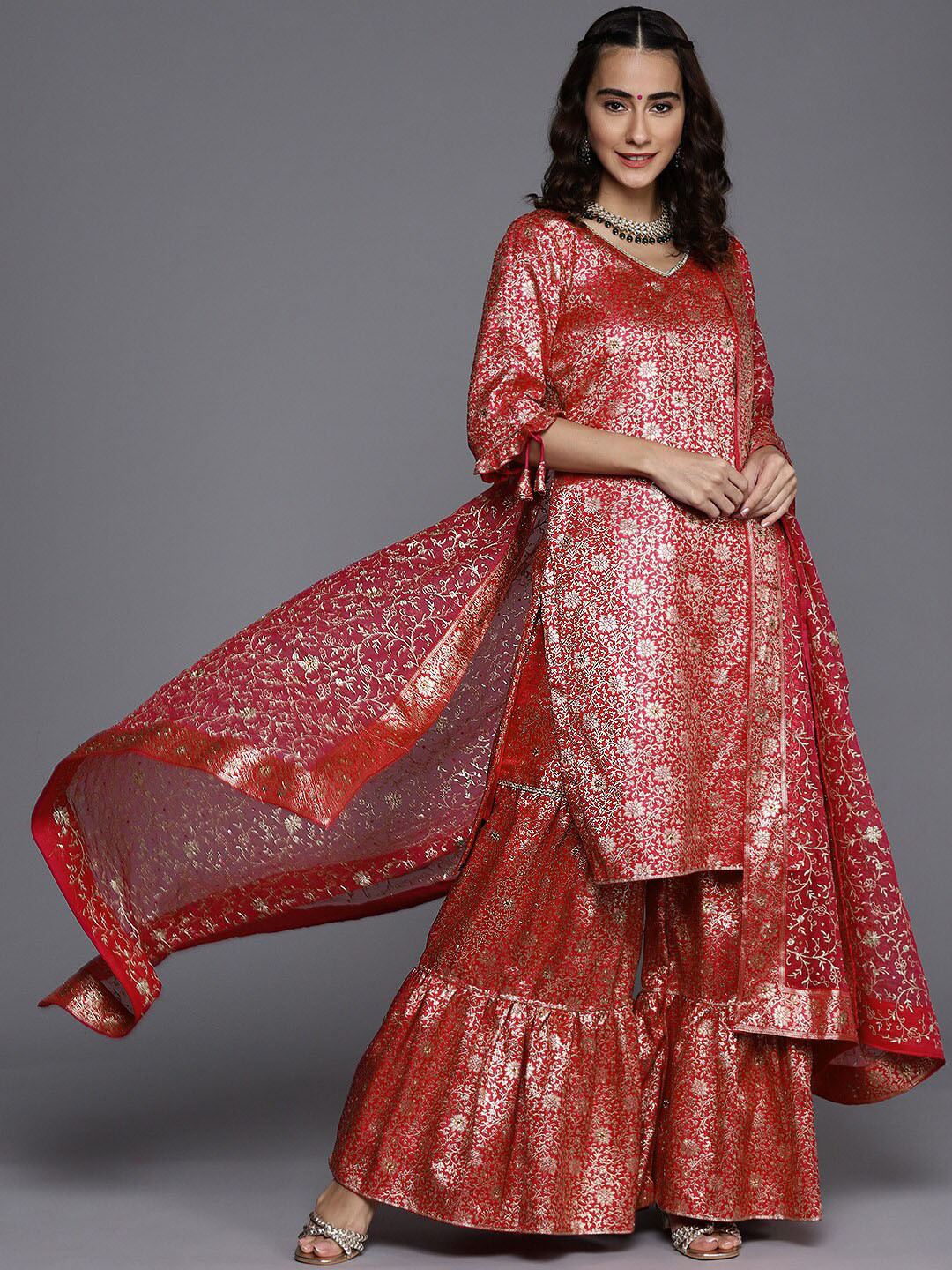 Buy Chhabra 555 Women Maroon Floral Kurta With Sharara & With Dupatta - Kurta Sets for Women 