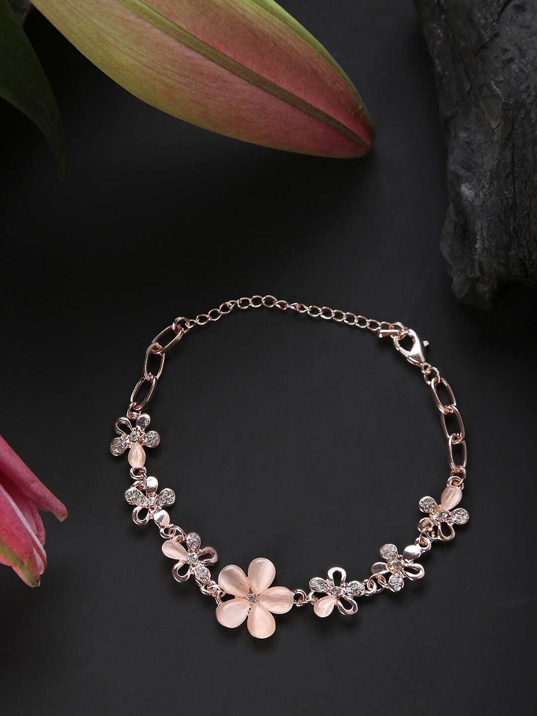 Buy SOHI Women Rose & Silver Toned Gold Plated Link Bracelet Bracelet