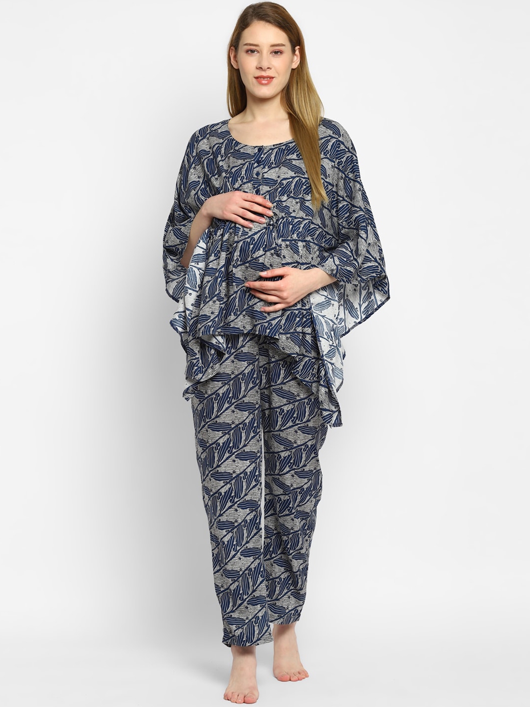 Buy Momsoon Maternity Women Blue & Grey Printed Night Suit Night