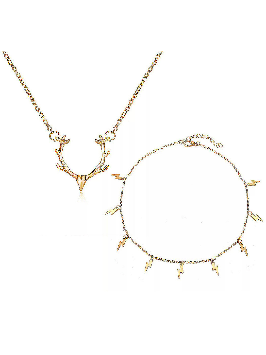 Buy Vembley Gold Plated Set Of 2 Thunder Storms And Reindeer Animal Horn Pendant Necklace