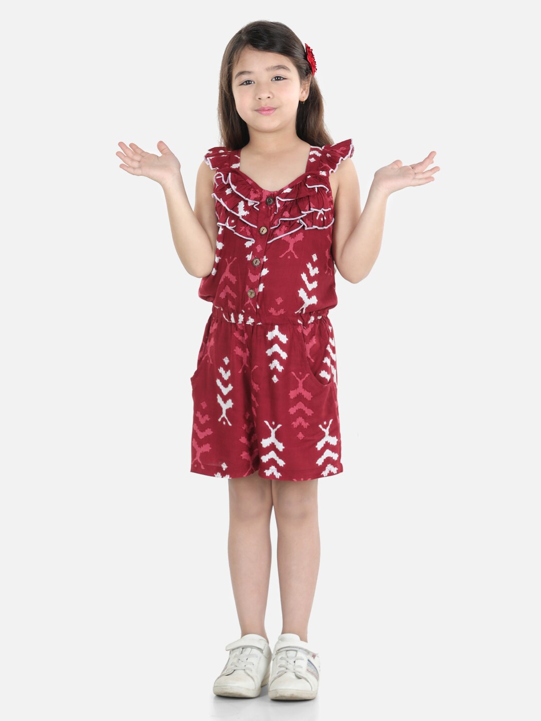 Buy Cutiekins Girls Maroon And White Printed With Ruffles Playsuit Jumpsuit For Girls 16954166 