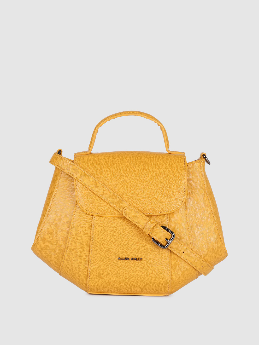 Buy Allen Solly Mustard Yellow PU Structured Satchel Handbags for