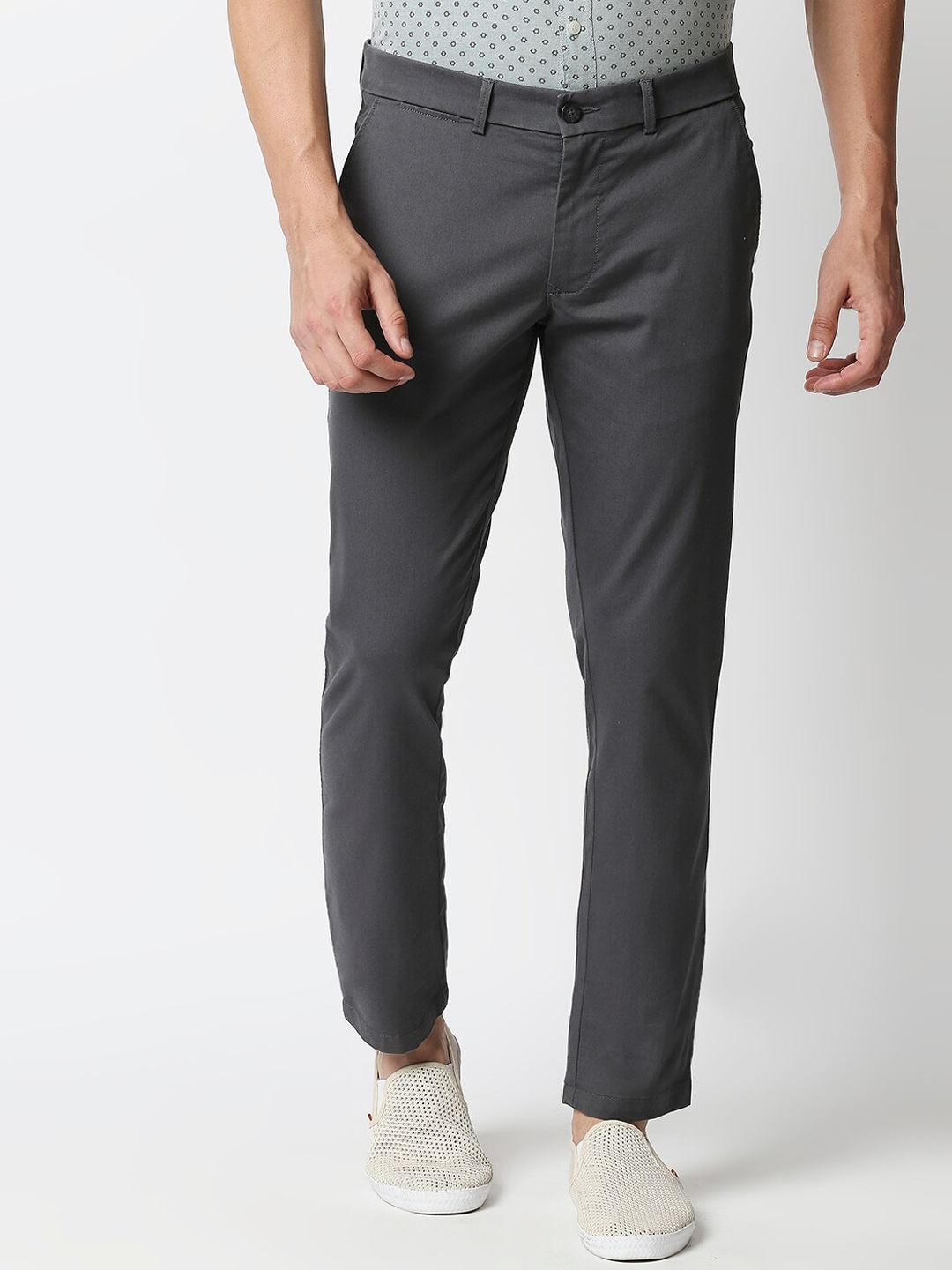 Buy Basics Men Grey Tapered Fit Cotton Trousers - Trousers for Men ...