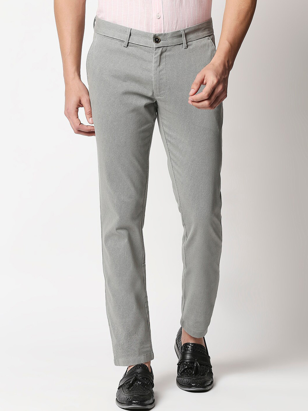 Buy Basics Men Grey Tapered Fit Cotton Trousers - Trousers for Men ...