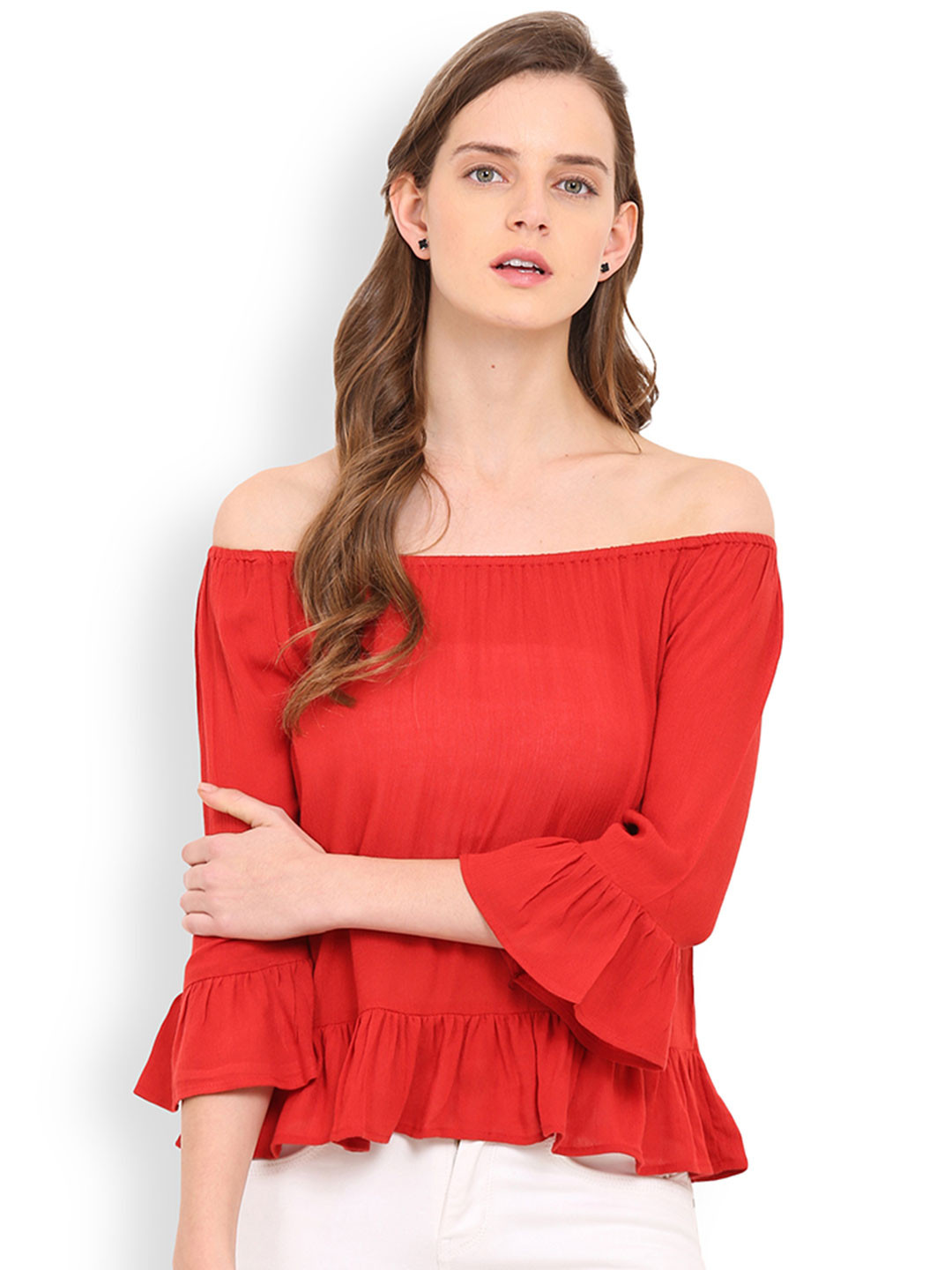 Buy Trend Arrest Women Red Solid Off Shoulder Top Tops for Women