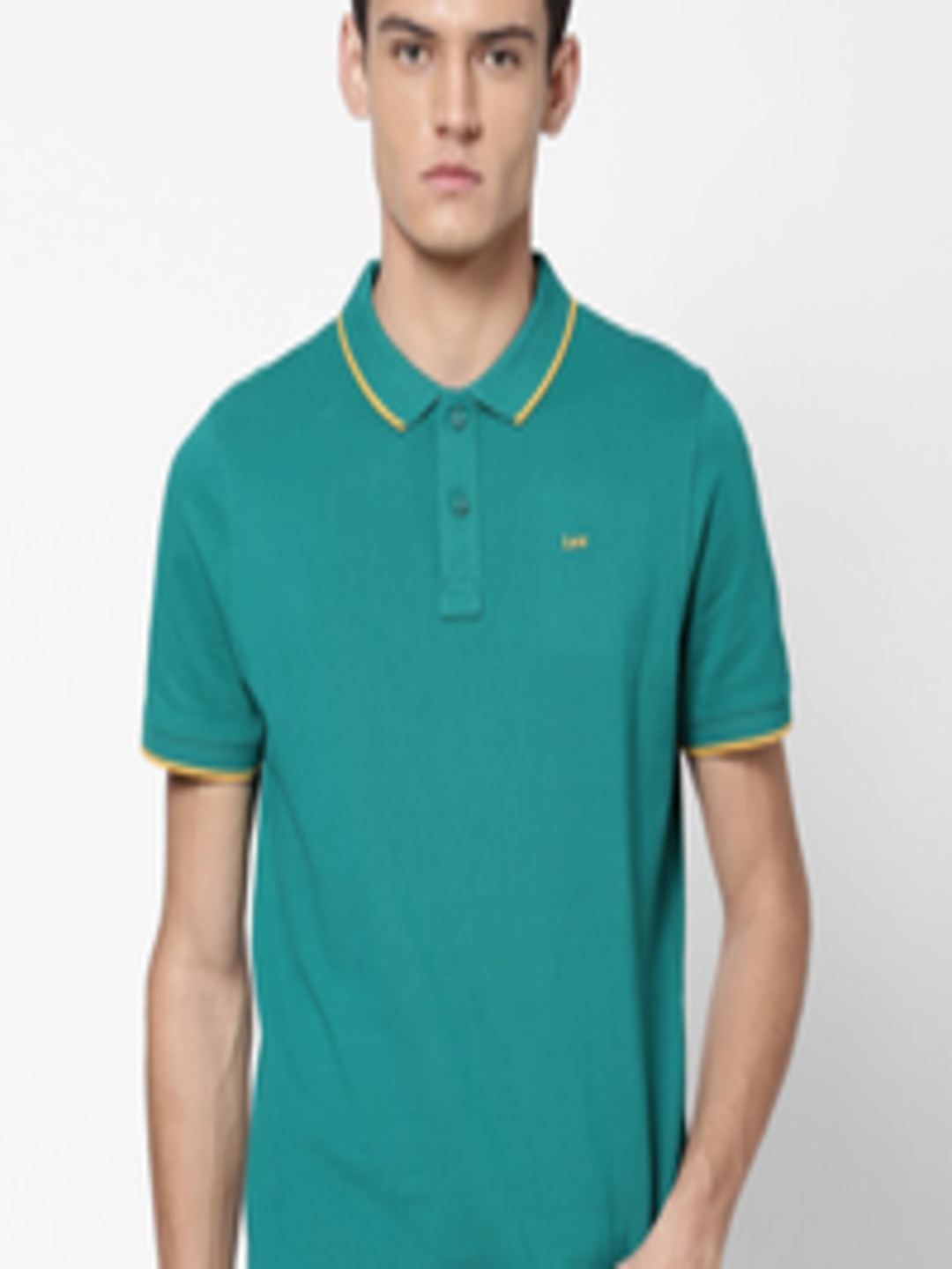 Buy Lee Men Green Polo Collar Cotton Slim Fit T Shirt - Tshirts for Men ...