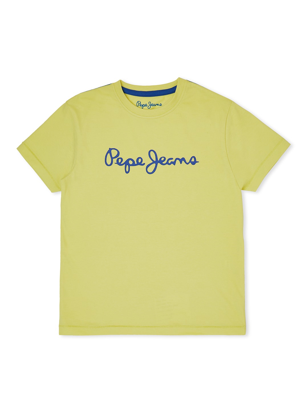 Buy Pepe Jeans Boys Lime Green & Blue Brand Logo Round Neck Cotton T ...