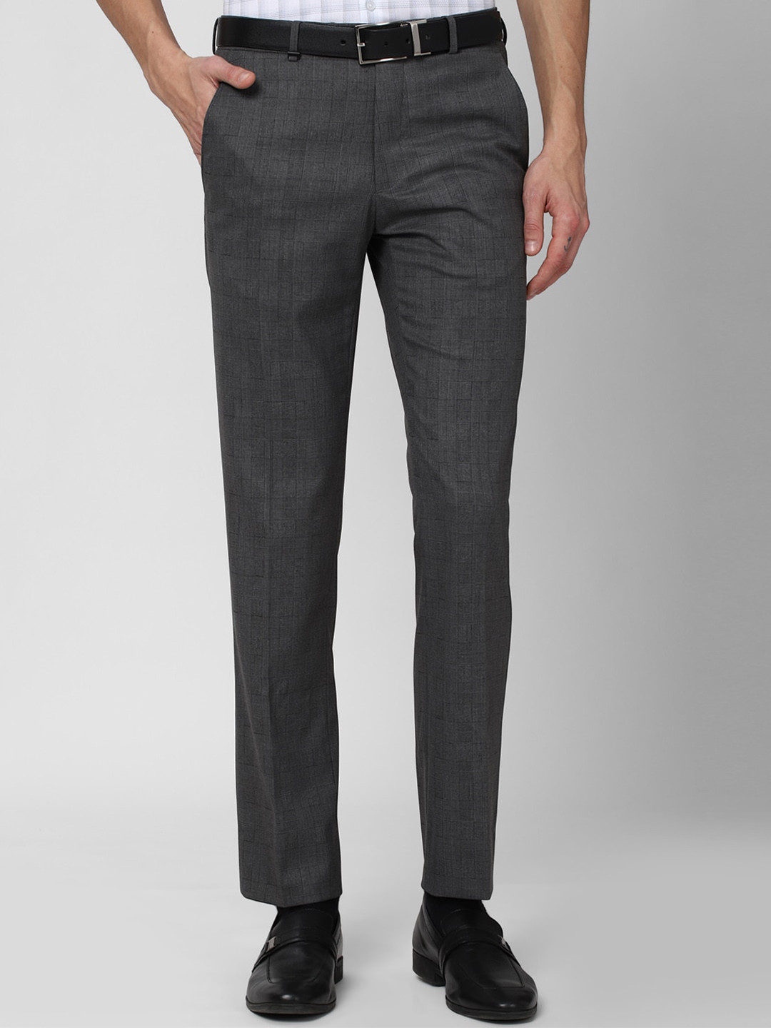 Buy Van Heusen Men Grey Checked Slim Fit Trousers - Trousers for Men ...