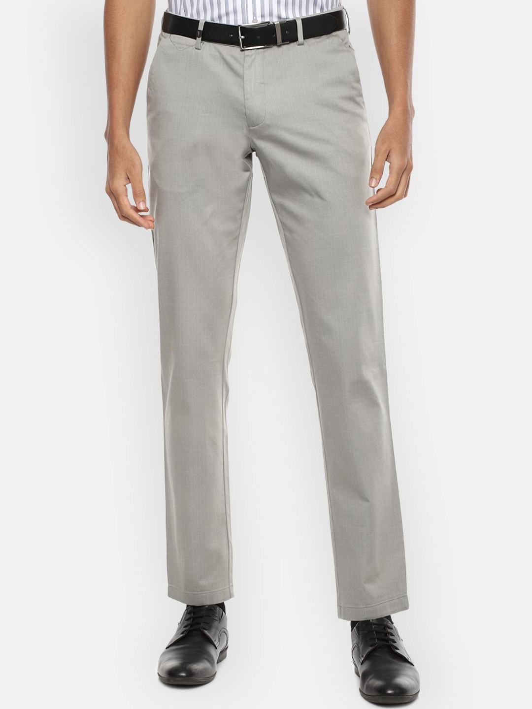 Buy Van Heusen Men Grey Slim Fit Formal Trousers - Trousers for Men ...