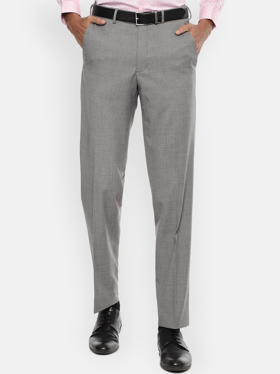 Buy Van Heusen Men Grey Textured Solid Regular Fit Trousers - Trousers ...