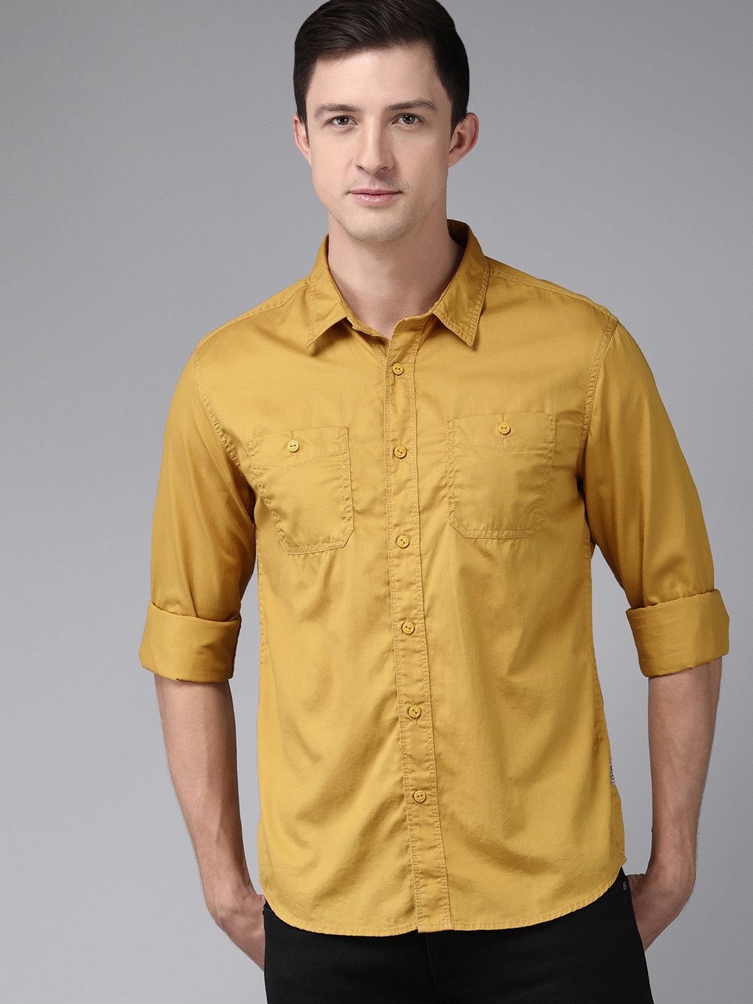 Buy BEAT LONDON By PEPE JEANS Men Mustard Yellow Classic Slim Fit Solid