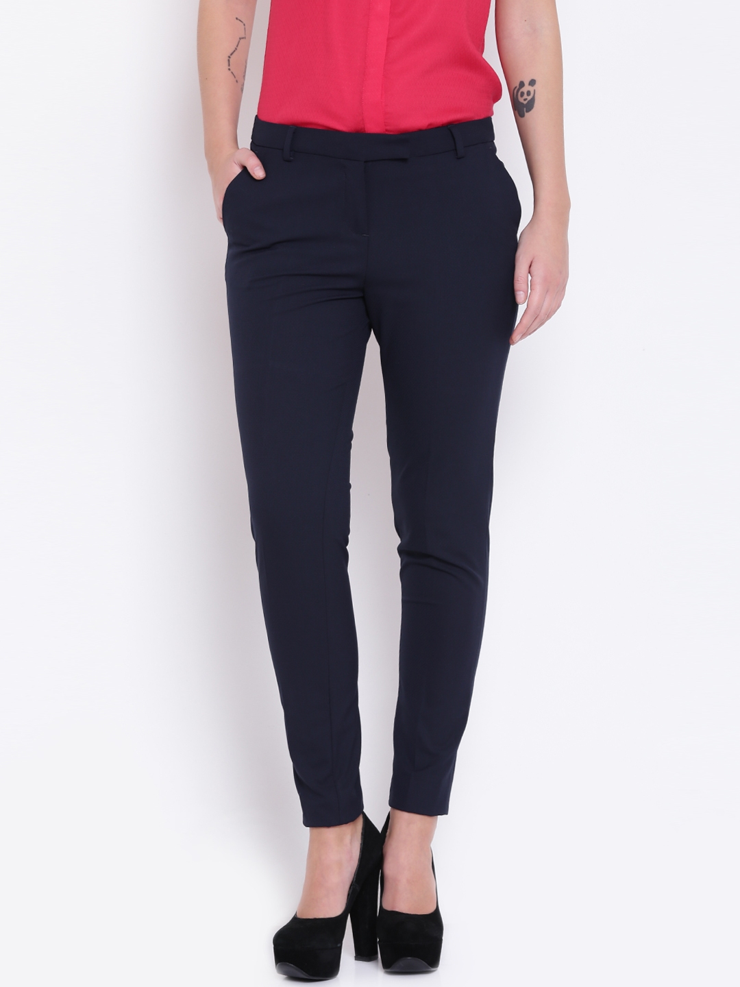 slim fit navy work trousers