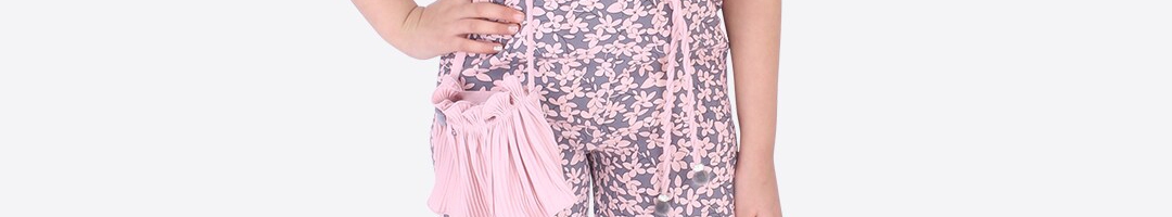 Buy CUTECUMBER Girls Pink & Grey Floral Printed Culotte Jumpsuit ...