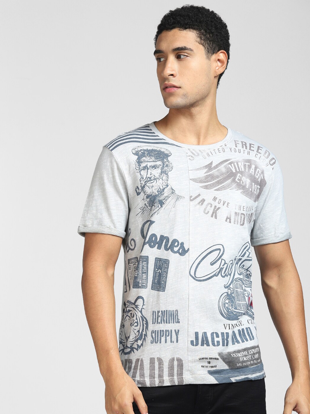 Buy Jack & Jones Men Grey Pure Cotton T Shirt - Tshirts for Men ...