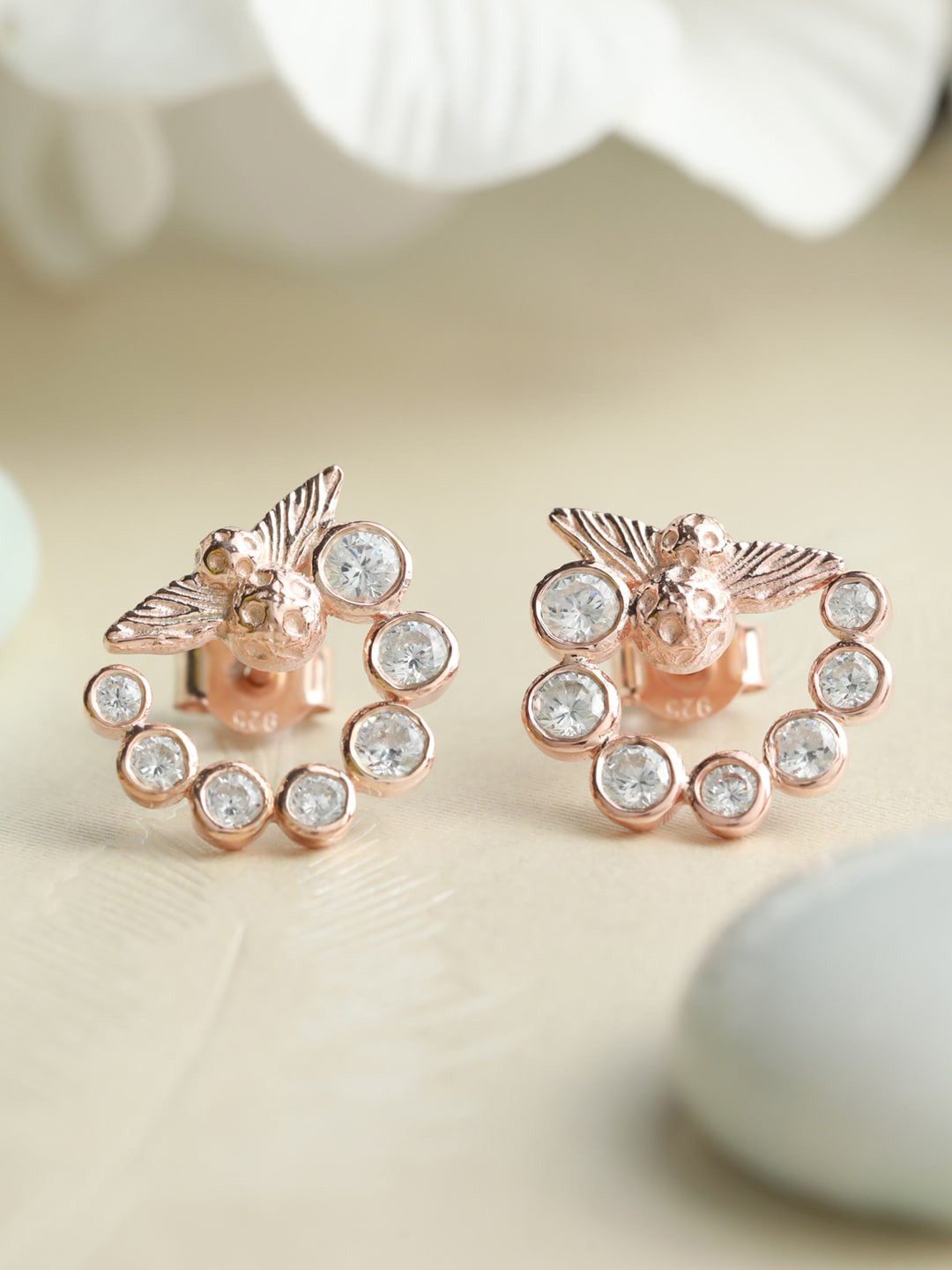Buy SHEER By Priyaasi Rose Gold 925 Sterling Silver CZ Rainbow Bee