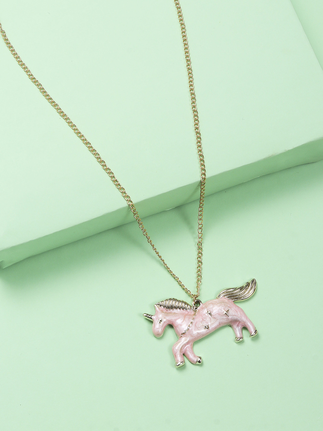 Buy Arendelle Girls Pink & Gold Toned Statement Unicorn Pendant