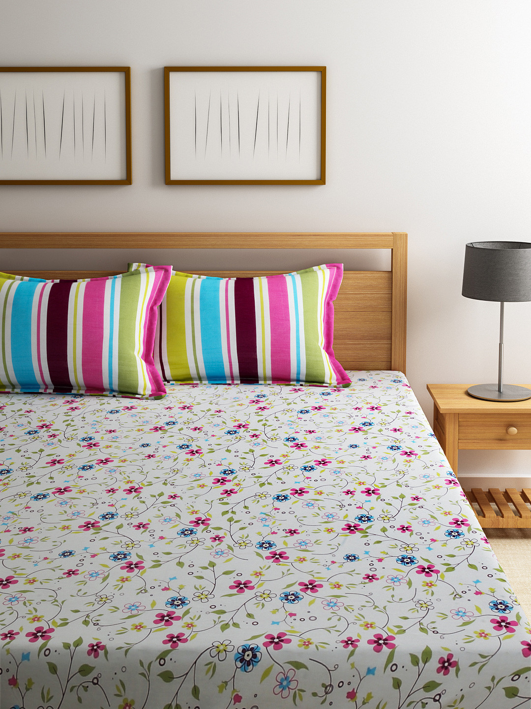 Buy Raymond Home Multicoloured Cotton 120 TC Double Bedsheet With 2