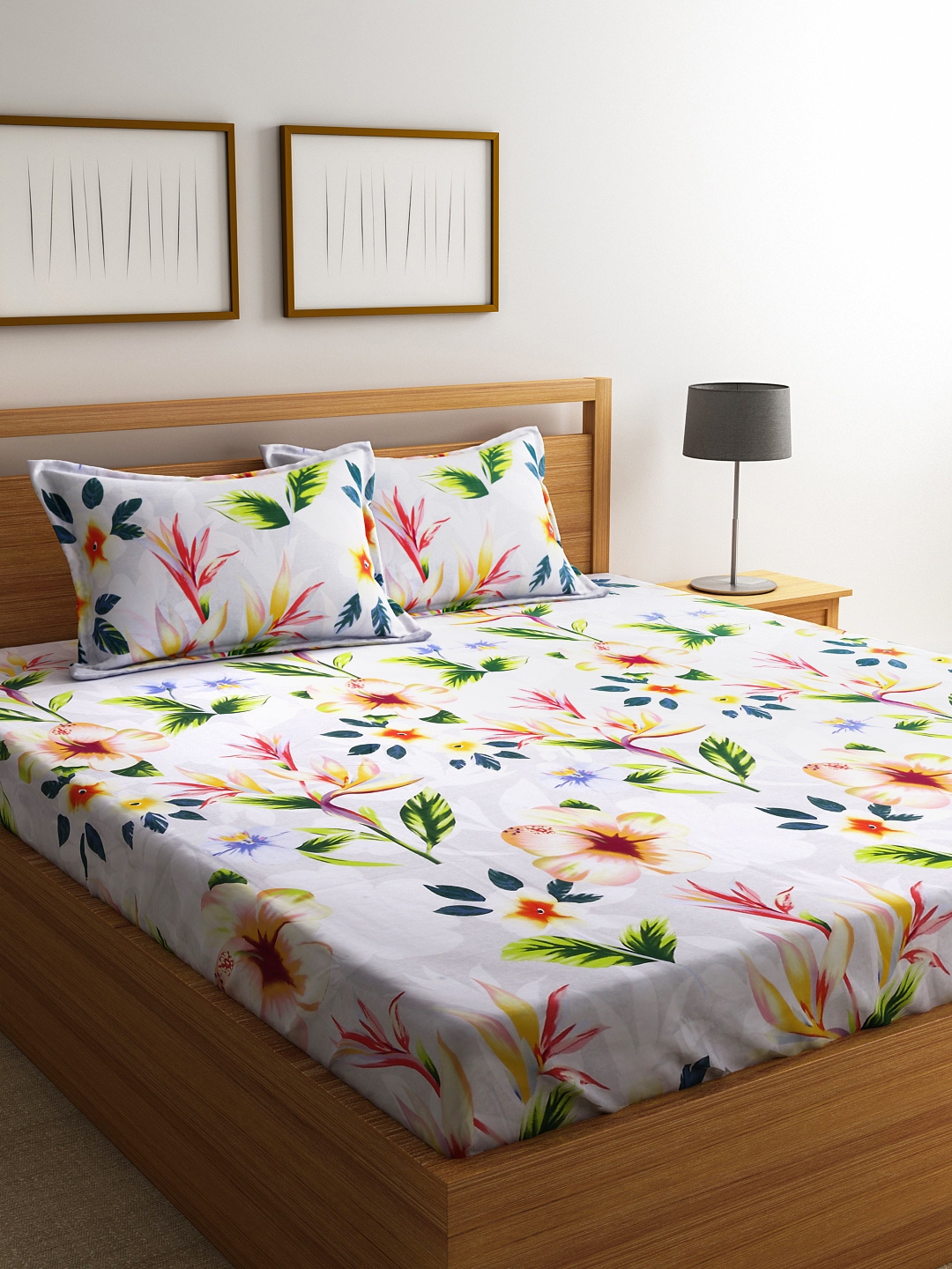 Buy Raymond Home Green Multicoloured 200 TC Double Bedsheet With 2