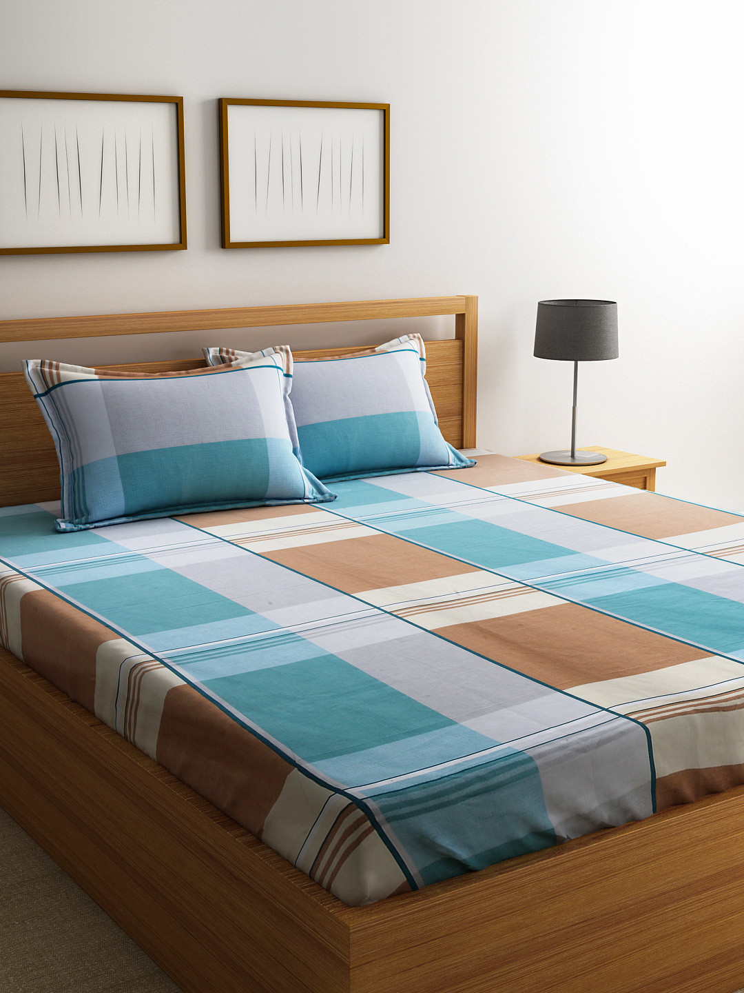 Buy Raymond Home Brown Cotton 180 TC Double Bedsheet With 2 Pillow