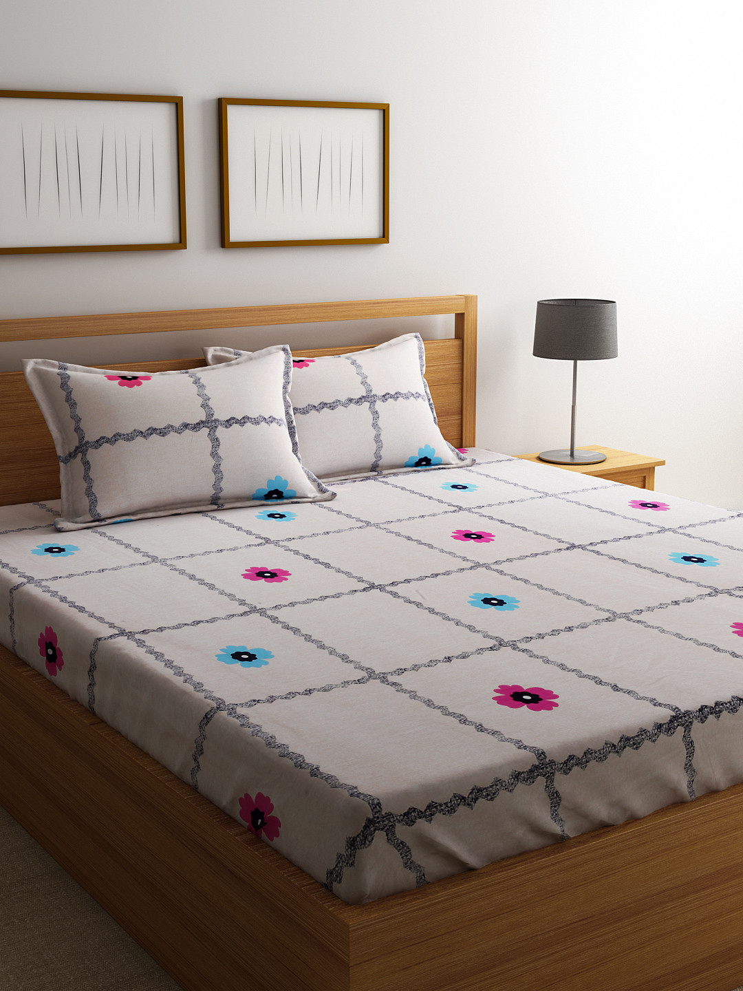 Buy Raymond Home White Cotton 144 TC Double Bedsheet With 2 Pillow